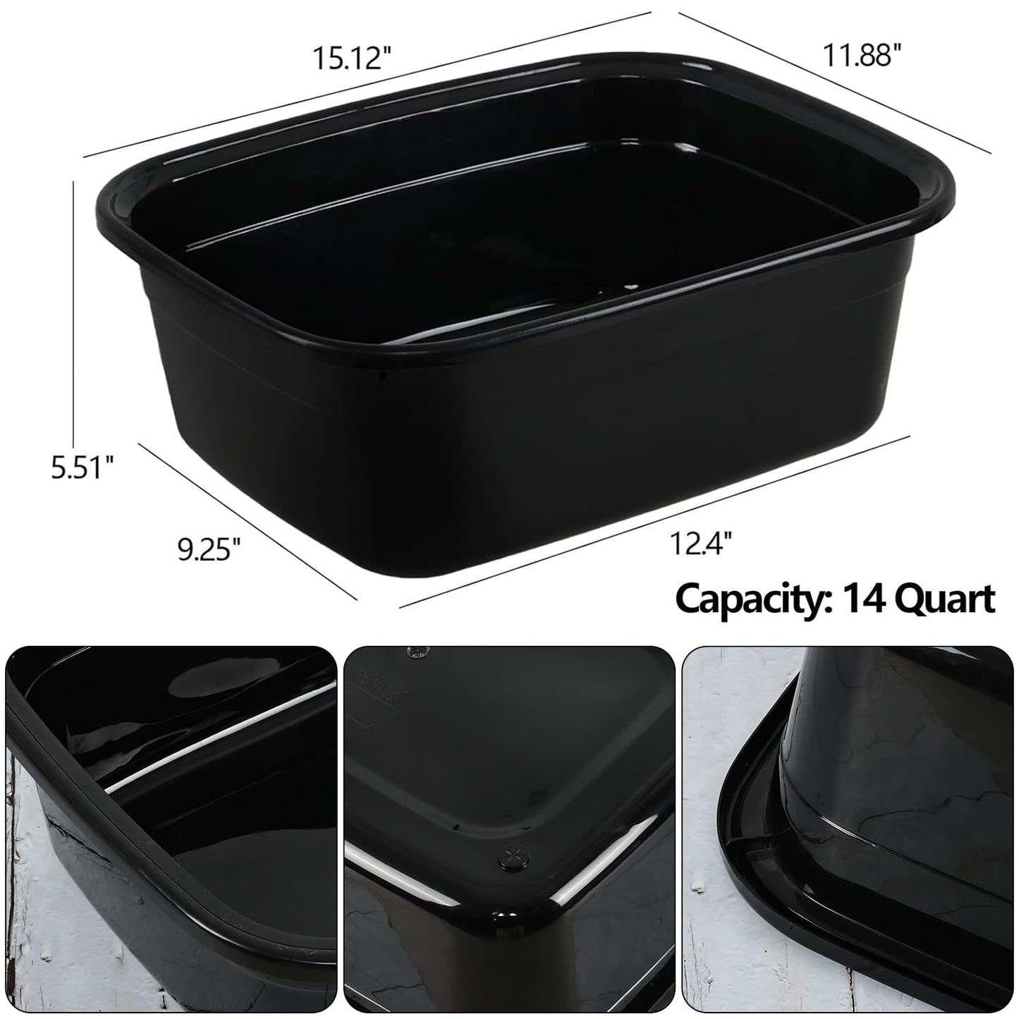 Sadstory 14 Quart Plastic Wash Tub, Black Rectangular Dishpan, 4 Packs