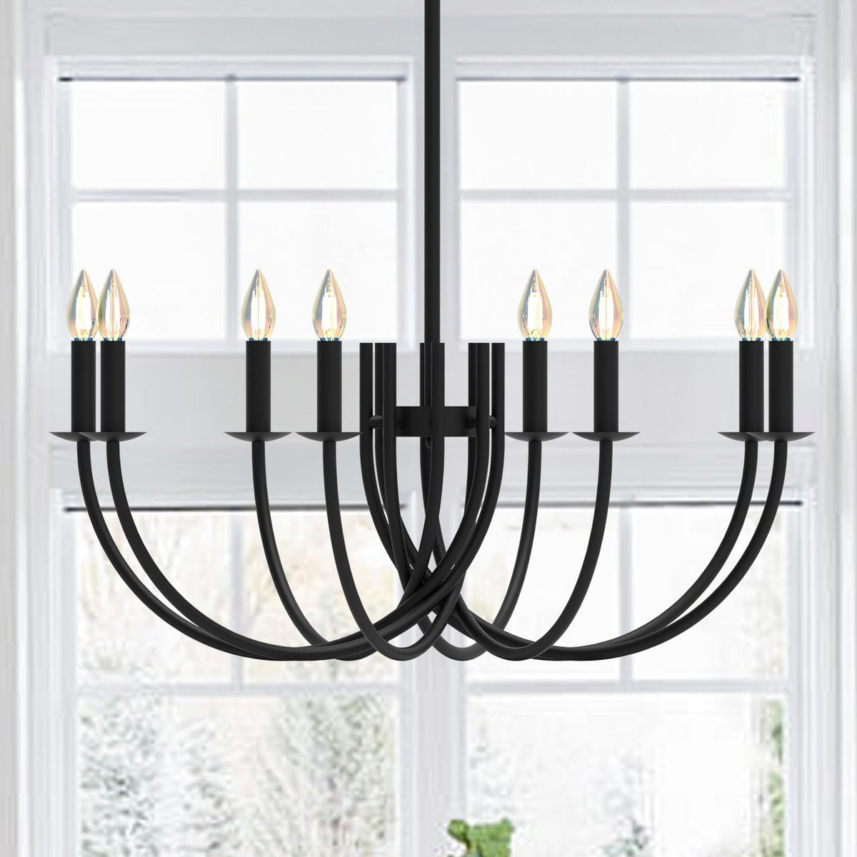Large Black Chandeliers Light Fixture, Modern Candle Pendant Lighting, Round LED Hanging Lamp Ceiling for Bedroom Living Room Dining Room Kitchen Island Farmhouse (Black-C 8Lights)