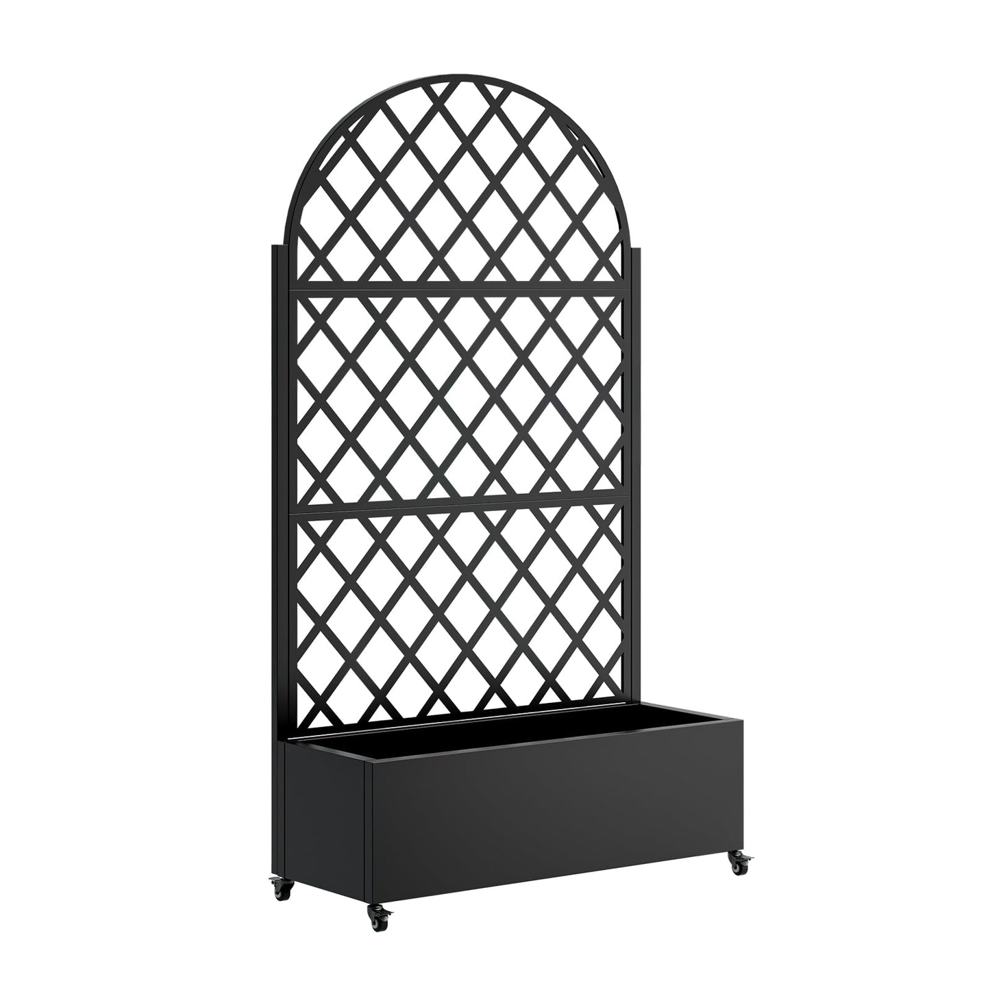 Metal Planter Box with Trellis and Wheels, 73"x35"x16" Galvanized Steel Raised Garden Bed with Drainage Holes and Privacy Screen Function for Climbing Plants, Vegetables, Flowers, and Vines–Black