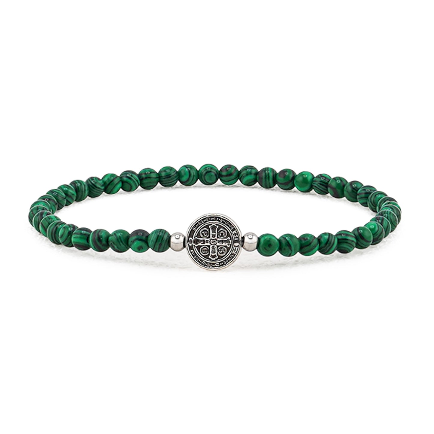 Lameybrt Evil Eye Bracelet 4 mm Natural Stretch Adjustable Beaded Bracelets for Men (C08 Malachite, One Size)