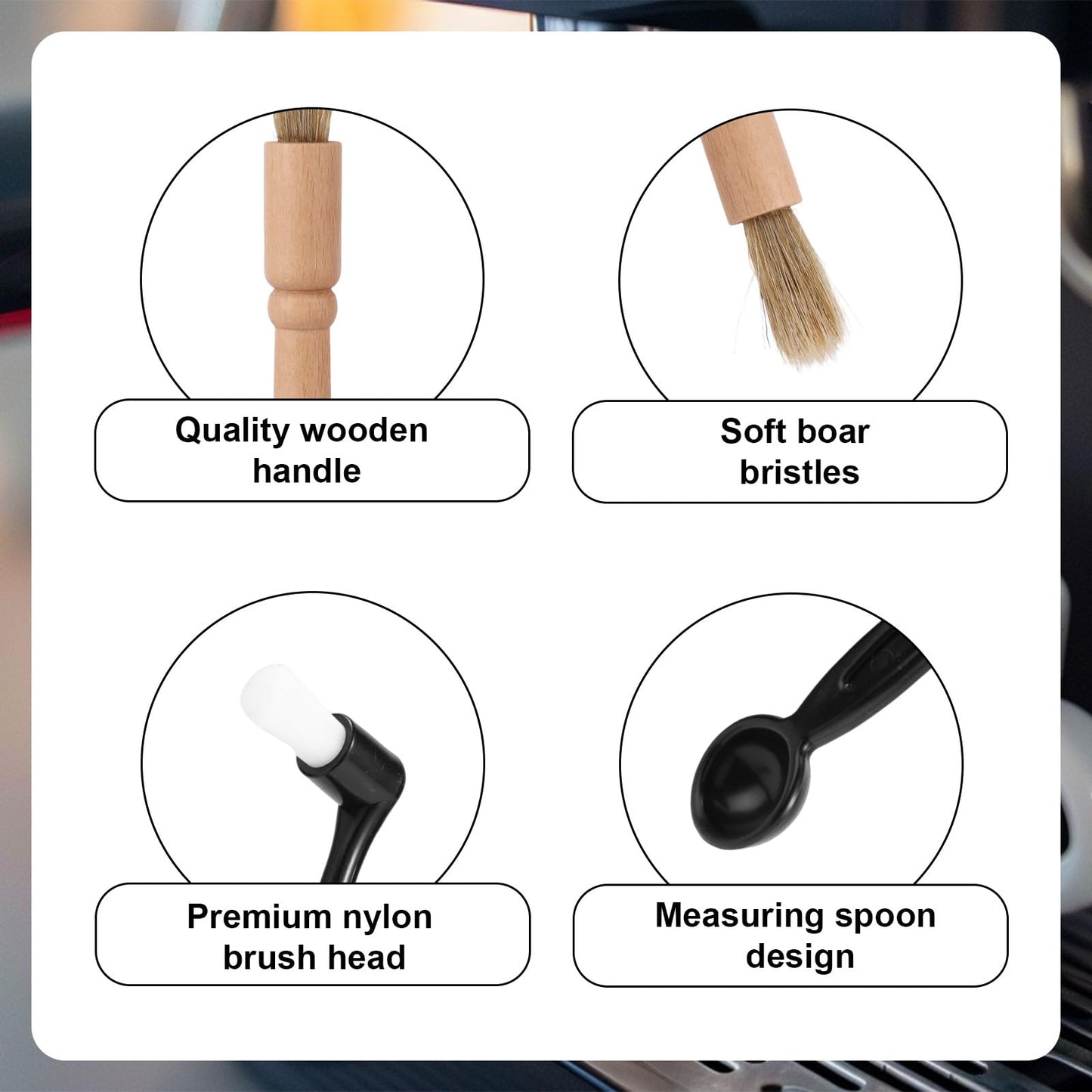 8pcs Coffee Cleaning Brush Set, Espresso Machine & Grinder Cleaning Brushes Long Handle Flexible Brush Cleaner and Scoop Tool for Clean Coffee Maker Grinder Brew Head and Barista Accessories