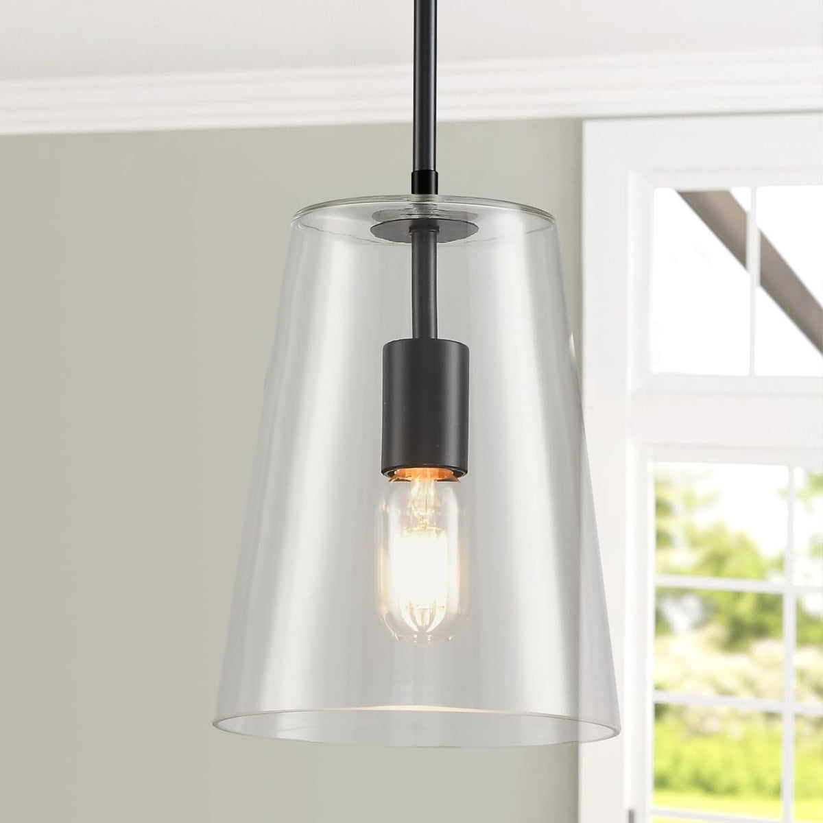 Black Big Pendant Lights Kitchen Island - Clear Glass Pendant Light Fixture Multiple Stems Rods 3 Units 12 Inch 3 Units 4 Inch (2 Pack Black Downrod Pendant with 7.5in W 9.5in H Shade)