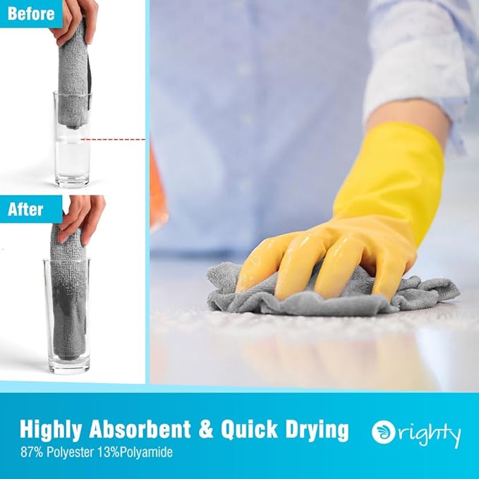 Orighty Grey Microfiber Cleaning Cloth, 100 Pack Highly Absorbent Cleaning Supplies, Lint Free Kitchen Towels Cleaning Rags, Microfiber Towels for Cars, House, Window, 12x12 inch