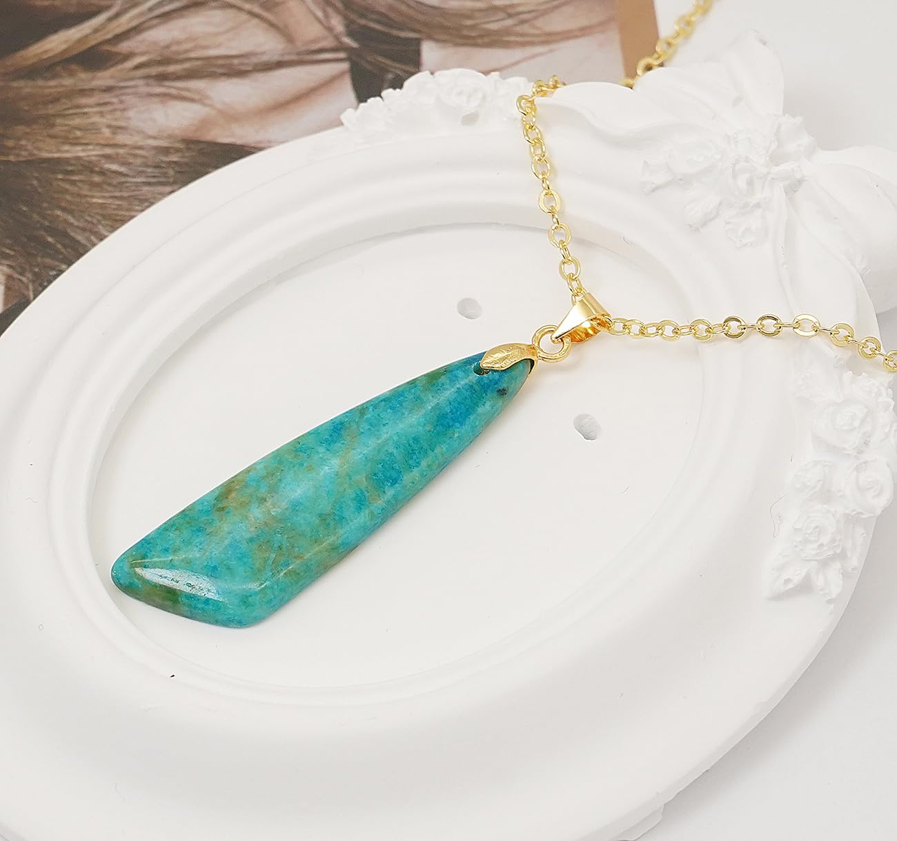 Wovanoo Nature Stone Necklaces for Women Boho Pendant Necklace 18K Gold Chain Necklaces Sky Blue