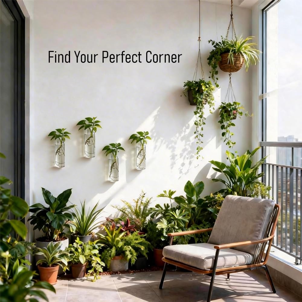 Bunhut Wall Planters for Indoor Plants, 4 Pack Glass Wall Planters for Propagation, Hanging Terrarium Planters with Hooks for Hydroponic Plants, Flowers, Home Office Bathroom Decor
