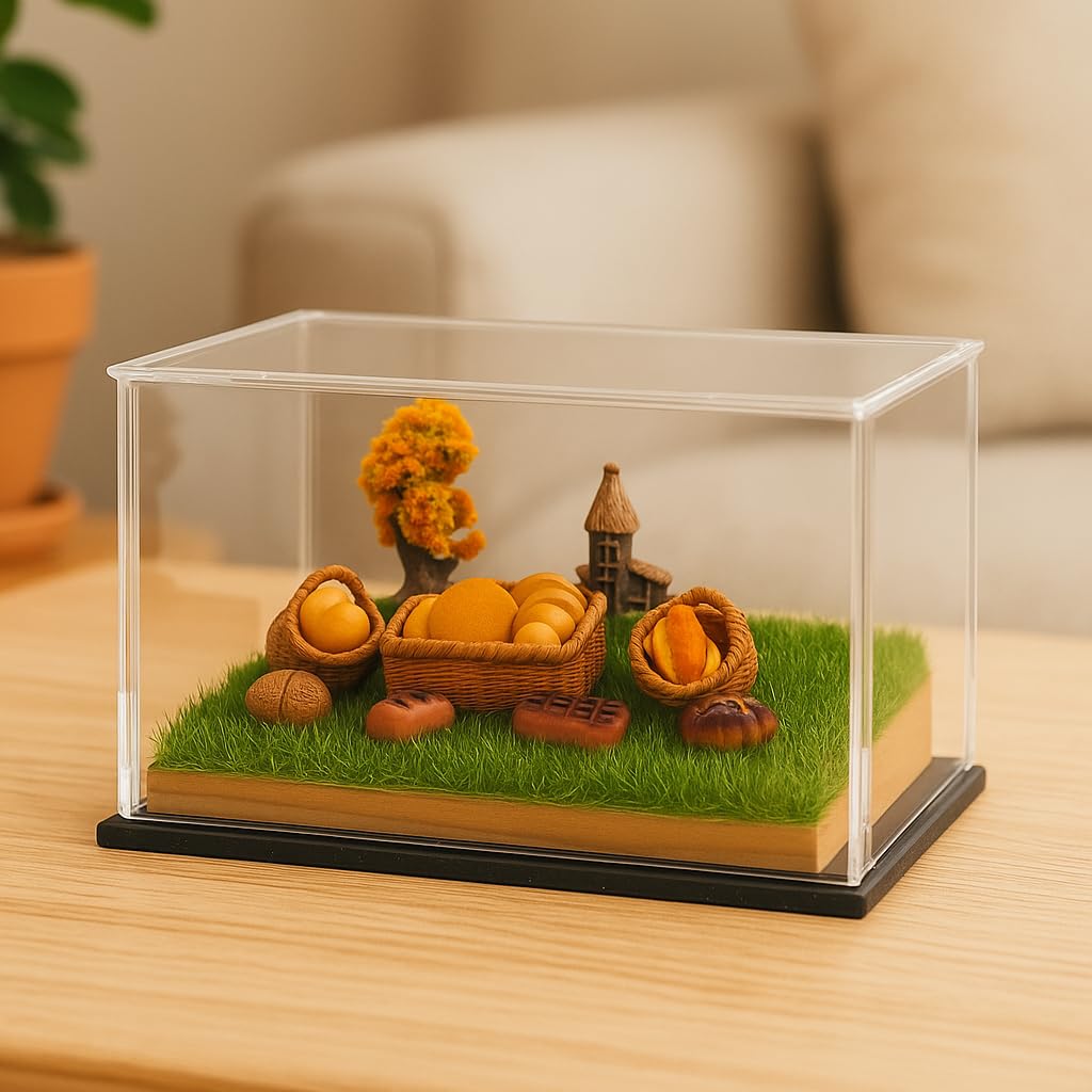 Miniature Fall Picnic Diorama Kit – 16 PCS Resin Food, Tree, House & Basket Accessories – DIY Autumn Scene for Terrarium, Fairy Garden & Crafts – Includes 6"x6" Grass Mat