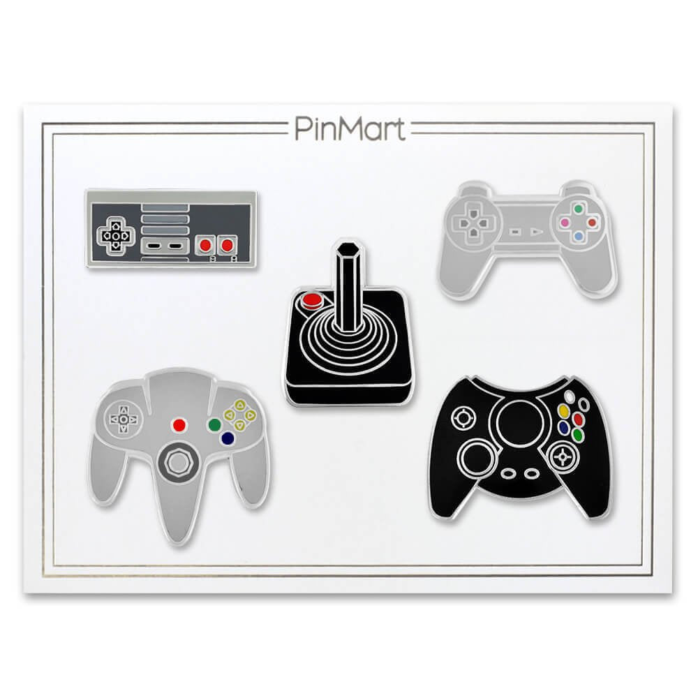 PinMart's Retro Video Gaming Controller Enamel Lapel Pin Set – for Gamers, Jackets, Backpacks, Cool Video Game Gifts, Gaming Accessories, Collectible Gamer Pins