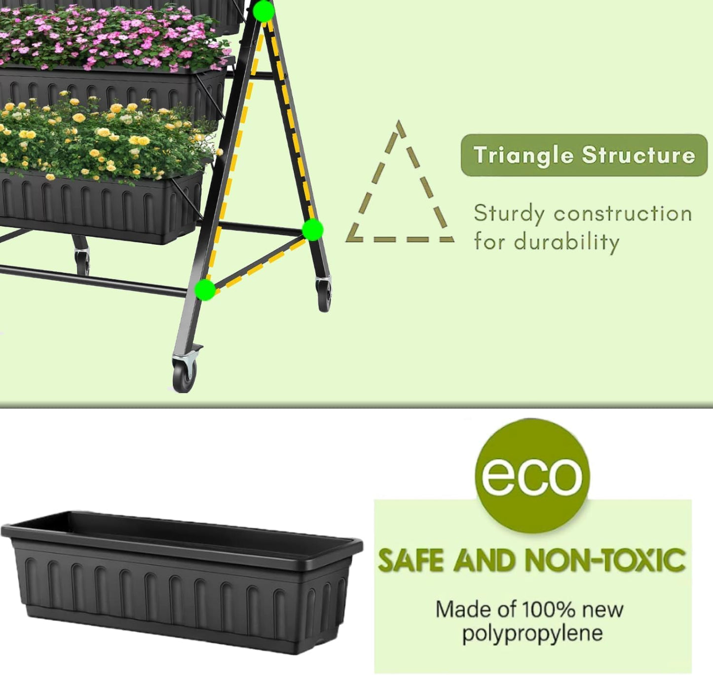 SEJOV 2 Pack Vertical Raised Garden Bed, 5-Tier Vertical Garden Planter with Drainage System, Larger Elevated Planter Box for Herbs Vegetables Flowers Indoor Outdoor (Black with Lockable Wheels