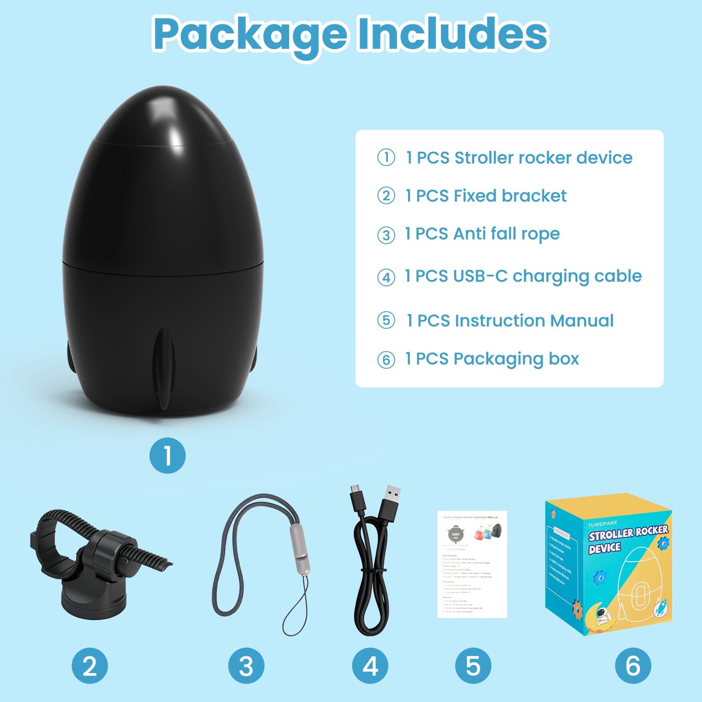 TUWEIPAIKE Portable Stroller Rocker, Baby Vibrating Soother with 5 Speed Settings and 40-Minute Timer - Fits Pushchairs & Prams and Strollers (Black)