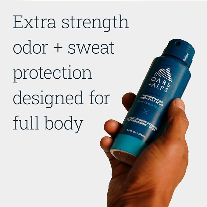 Oars + Alps Spray Deodorant for Men and Women, Aluminum Free Deodorant and Full Body Spray, Fresh Ocean Splash, 3 Pack