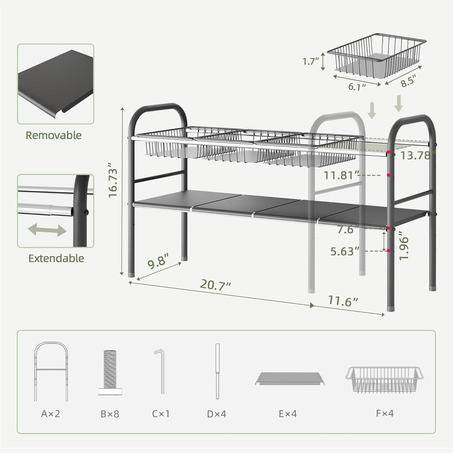 NETEL Under Sink Organizers and Storage, 2 Tier Expandable Under Cabinet Organizer Shelf with 4 Baskets and 4 Panels, Expandable Shelf for Cupboard, Kitchen, Bathroom, Shoe Storage Rack