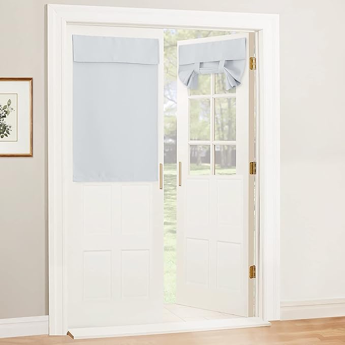 RYB HOME White Room Darkening Door Curtains, Full Privacy Assured Thermal Insulated Tricia Door Shades/Blinds for Small Windows French Door Sidelight Glass, W26 x L40 inch, 1 Panel