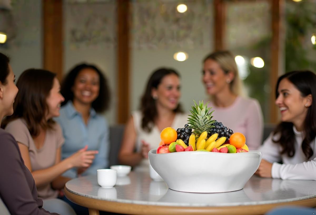 SIEBOLD 12.2'' Fruit Bowl for Kitchen Desktop, Modern Art Bowl,120oz Large Capacity,Can hold up to 10 full-size Baguettes, Grapes,Bananas, Pineapples