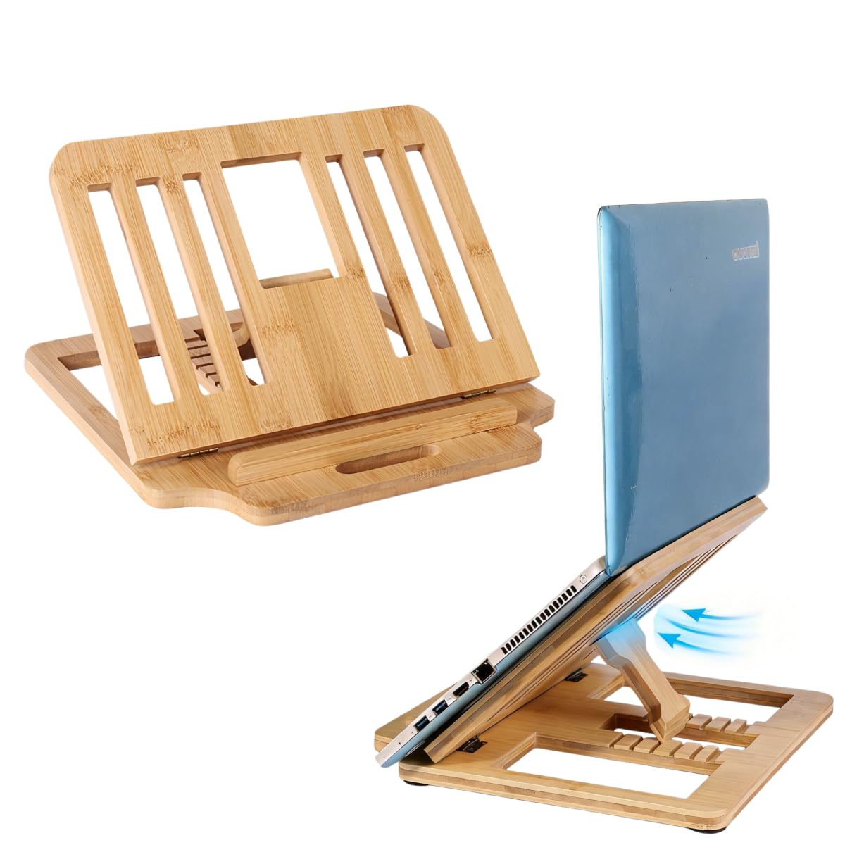 XIKEMADI Bamboo Foldable Laptop Stand Holder, 6-Level Adjustable Ergonomic Notebook Riser with Heat Dissipation for 10-17 Inch Laptops, MacBook, Tablet