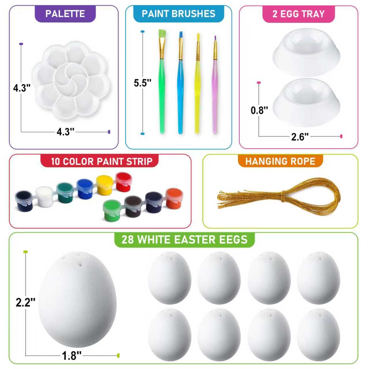 Easter White Eggs Painting Kit-Paintable Flocking Eggs with Doodle Kit for DIY Design-Hanging Flocking Eggs with Rope for Decoration,Egg Hunts, Basket stuffers & Essentials, Easter Gift,28PCS