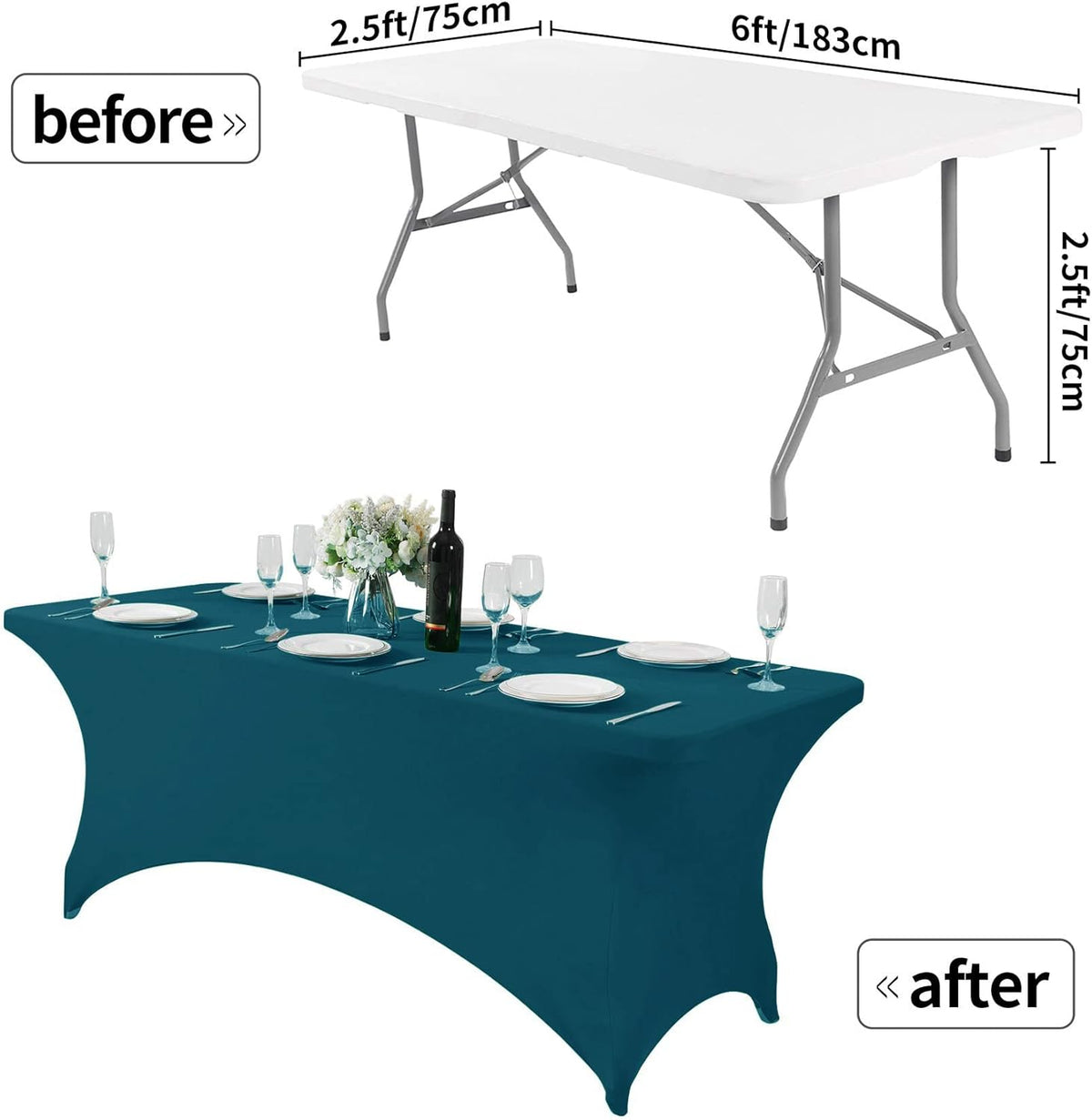 Spandex Table Cover for 6Ft or 4fT or 8ft Table Universal Fitted Stretch Tablecloth for Party, Banquet, Wedding and Events-Peacock