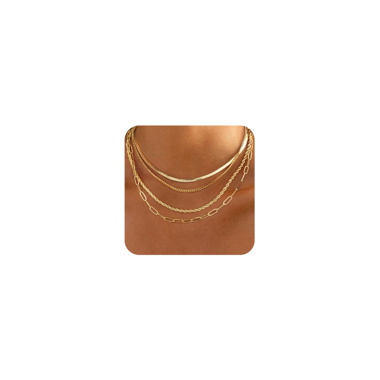MFRYK Gold Necklaces Stack For Women,14K Gold Plated Simple Layered Choker Necklaces For Women,Stackable Multilayer Gold Rope Cuban Herringbone Snake Paperclip Chain Layering Necklace Set Jewelry Gift