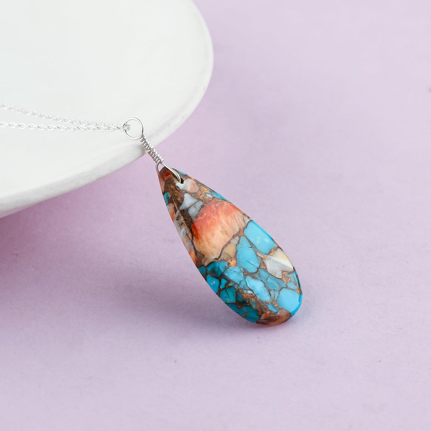 Yashee Natural Turquoise Pear Shape Crystals Pendant Necklace, Chakra Energy Healing Gemstone, Real Crystal, Top Grade, Beautiful Women Simple Jewelry, Dainty Silver Plated Jewelry 18 inch
