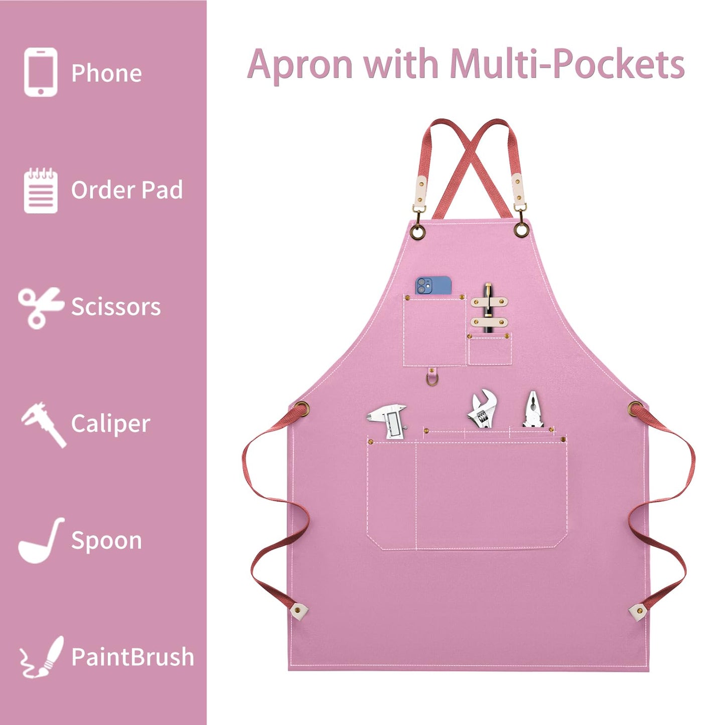 Dulabi Apron, Adjustable Chef Apron for Women and Men with Large Pockets, Cooking Kitchen Apron with Back Straps