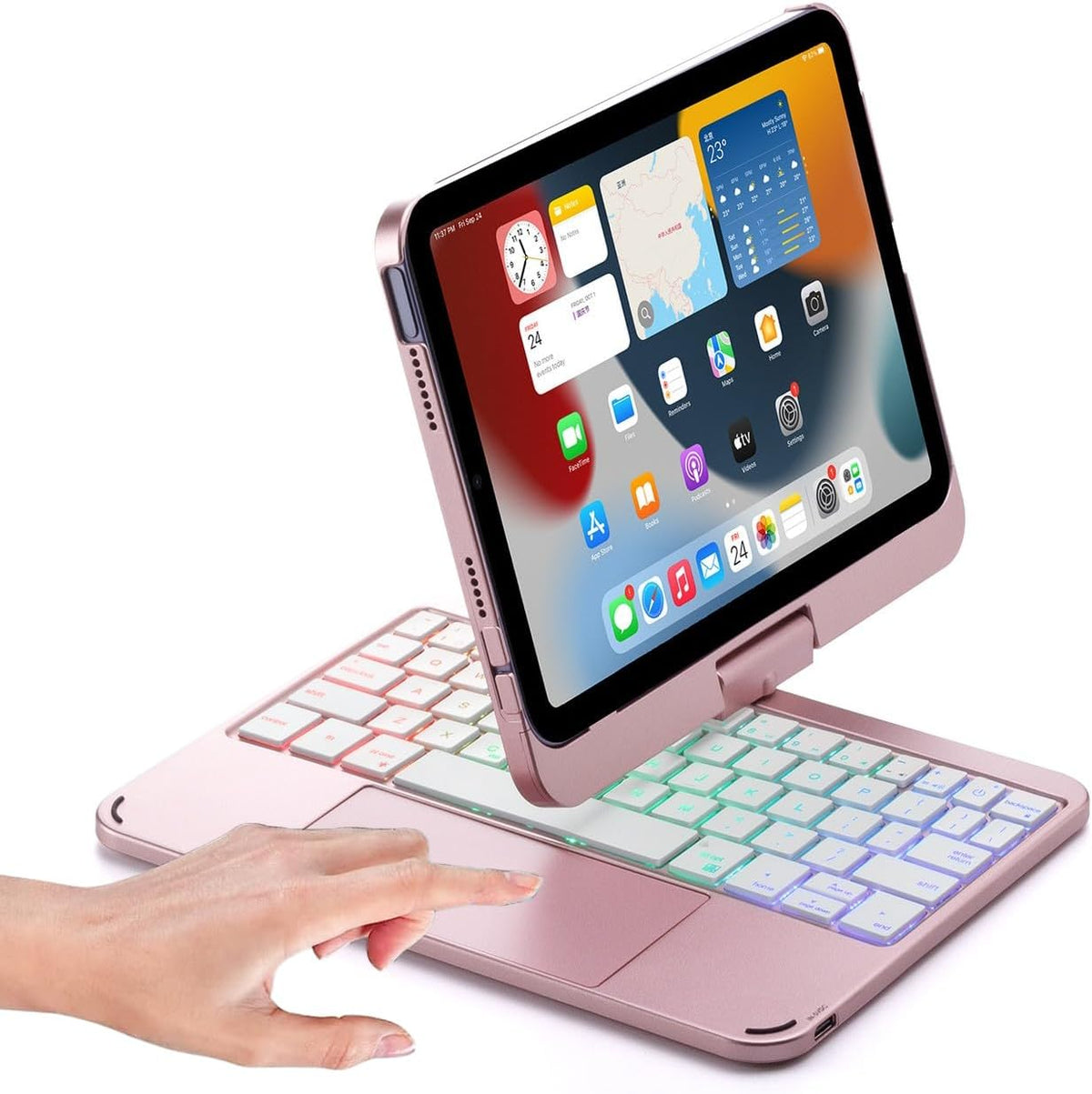 Keyboard case for iPad Mini 7 A17 Pro/Mini 6 Rotating,Touchpad Keyboard Case for iPad Mini 7th/6th Generation 8.3-inch with Trackpad Backlight Rotatable, Rose Gold