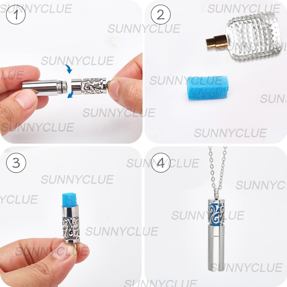 SUNNYCLUE 1 Box 1Pc Aromatherapy Necklace Diffuser Necklace Bulk with 10Pcs Refill Pads 304 Stainless Steel Hollow Cloud Bottle Pendants Essential Oil Aromatherapy Jewelry for Women Men Adults Gifts