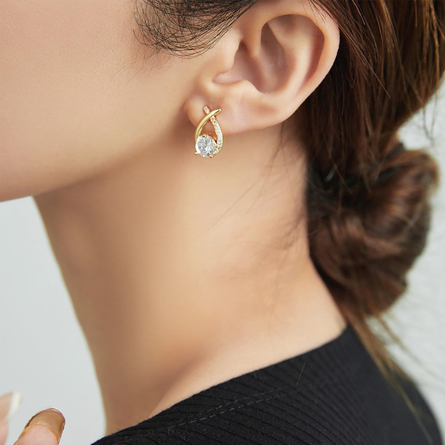 GLMOCM Lymphvity Germanium Earrings: Modern Hoops, Dangle, White Zircon Stones, Copper Metal, Push Back, Female, 1 Pair