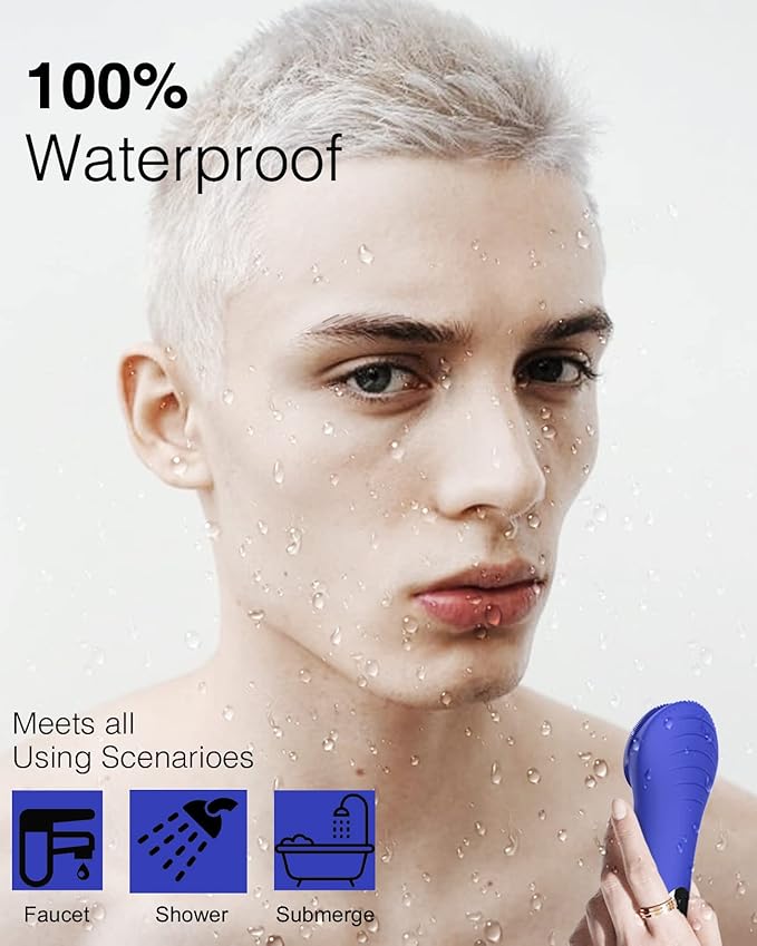NågraCoola CLIE Facial Cleansing Brush, Waterproof and Rechargeable Face Scrub Brush for Men & Women, Cleansing, Exfoliating and Massaging, Electric Face Scrubber - Blue
