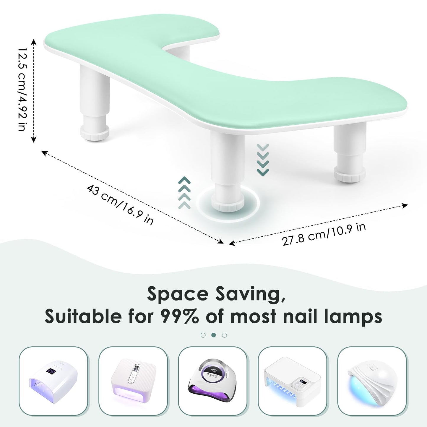 Manicure Arm Rest for Nails Tech: U-shaped Adjustable Nail Armrest - Mint Green PU Leather Hand Stand Rest for Manicurists