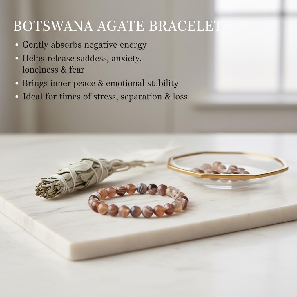 The Vida Handmade AAA+ Quality Crystal Stretch Elastic Bracelet - Nature Gemstone - Jewelry Gift - Holiday Gift - For Women & Men (Botswana Agate)