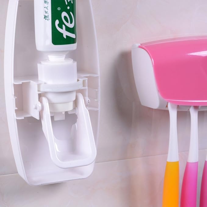 WAYCOM Dust-Proof Toothpaste Dispenser Toothpaste Squeezer Kit (Pink)