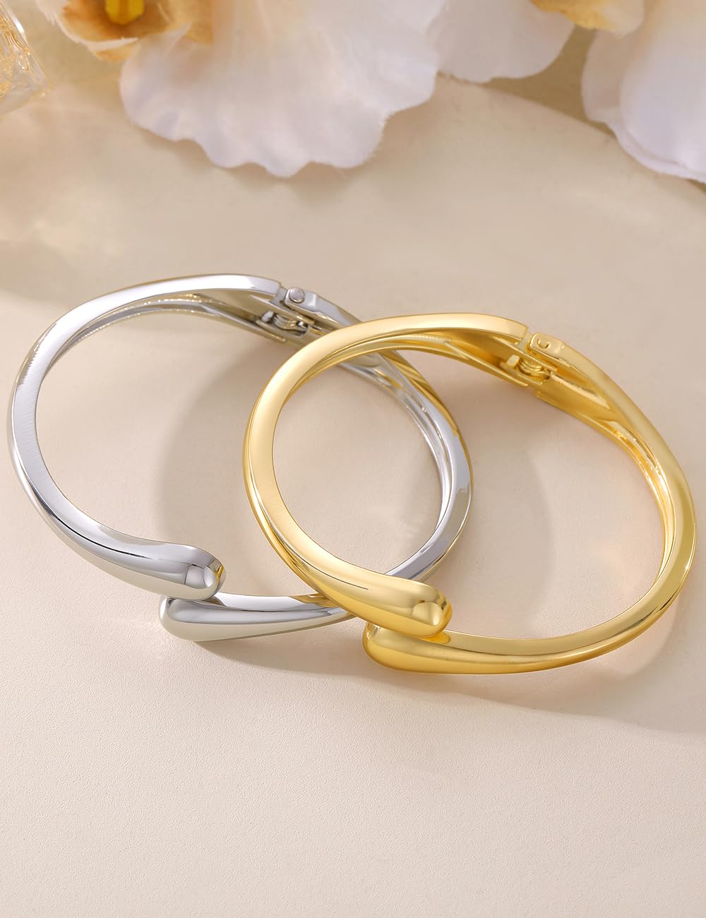 Chunky Gold Bangle Bracelets for Women, Dainty 14k Gold Plated Silver Stackable Bangles Set, Trendy Statement Cuff Bracelet Stack Trendy Jewelry Gifts