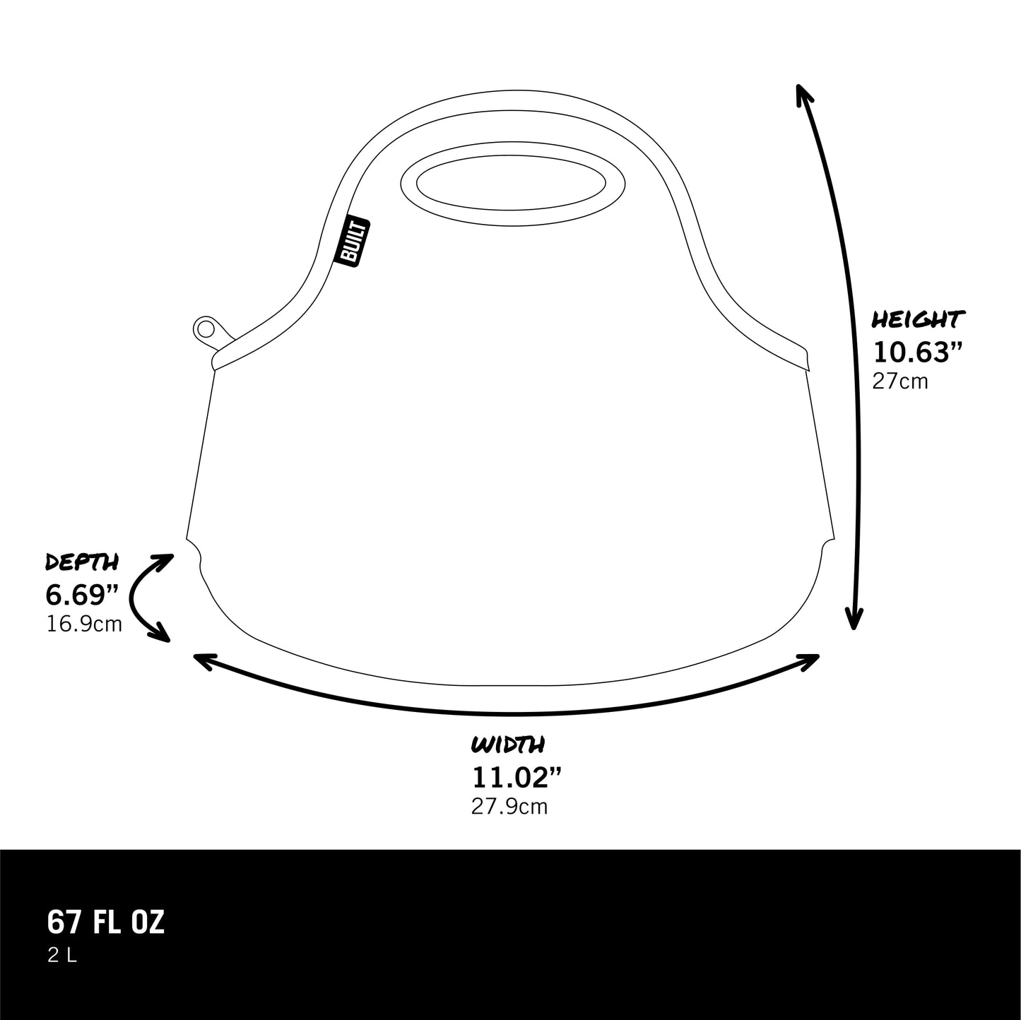 BUILT Gourmet Getaway Soft Neoprene Lunch Tote Bag Lightweight, Insulated and Reusable, One Size, Black
