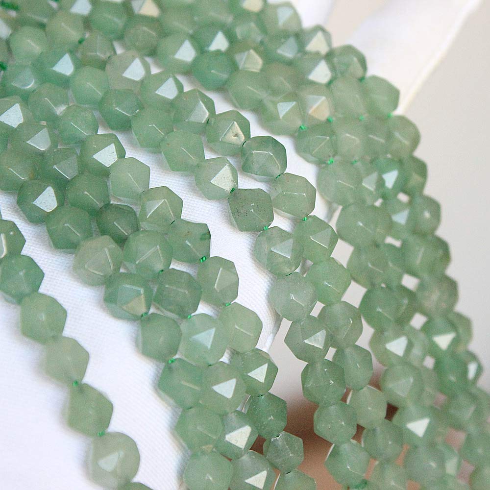 MJDCB Best Sellers Natural Stone Beads Faceted Polygon Green Aventurine Crystal Energy Stone Healing Power for Jewelry Making(8mm)
