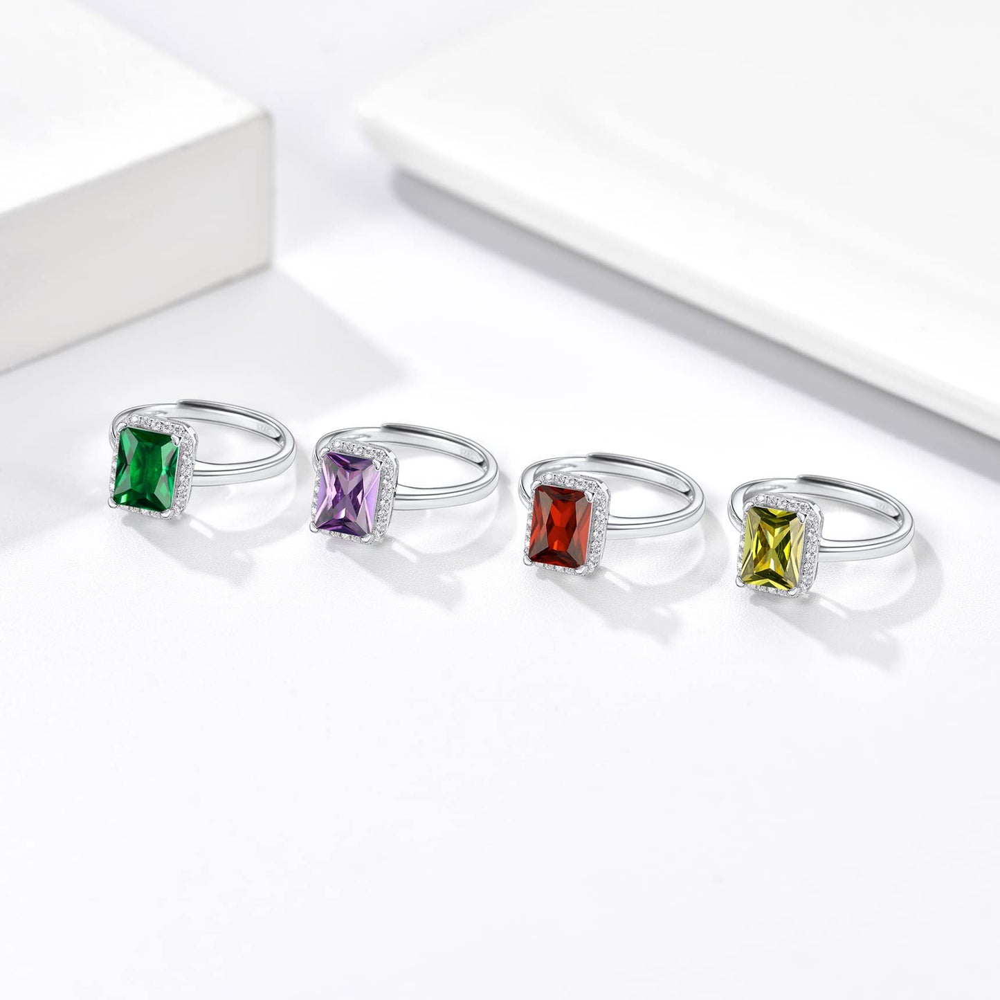 Bestyle 925 Sterling Silver Love Square Cut Gemstone Shiny Cubic Zirconia Rings, Brilliant Created July Ruby CZ Birthstone Rings for Women, Promise/Statement Ring Great Jewelry Gift