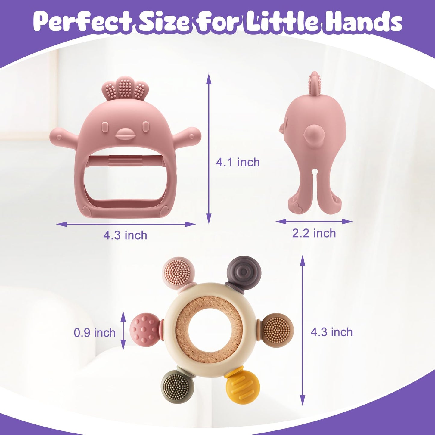 Easter 2 Pack Baby Teething Toys for 3-6 6-12 Months, BPA Free Silicone Teething Mitten & Teething Ring, Baby Teether Sensory Chewing Toys for Teething Relief, Baby Easter Basket Stuffers