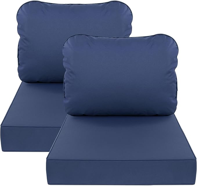 AAAAAcessories Outdoor Deep Seat Cushions, Waterproof, Fade-Resistant Patio Furniture Replacement Cushions, 23.5" x 25.5" x 5" + 23.5" x 19", Set of 2, Navy Blue