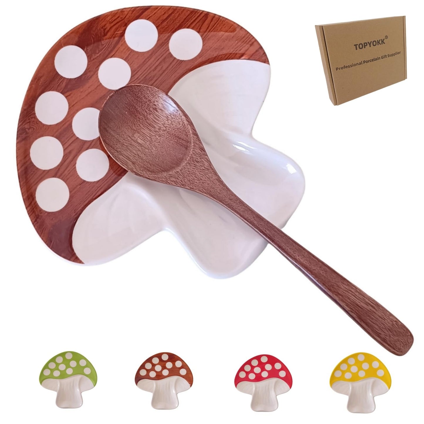 Ceramic Spoon Rest for Stove Top & Kitchen Counter Spoon Holder for Stove & Cooking Spoon Holder for Ladle Cute Spoon & Utensil Rest Spatula Rest, Mushroom Kitchen Decor & Accessories (Rustic Brown)