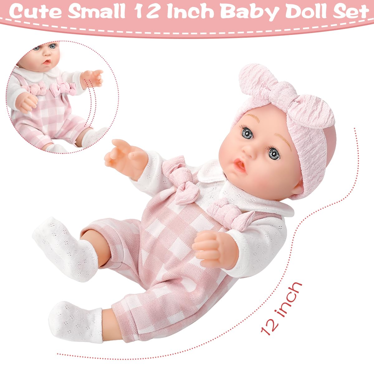 BDDOLL 12'' Baby Doll and Clothes Accessories Playset with Feeding Bottle Pacifier First Baby Dolls for Toddlers 36 Months and Up