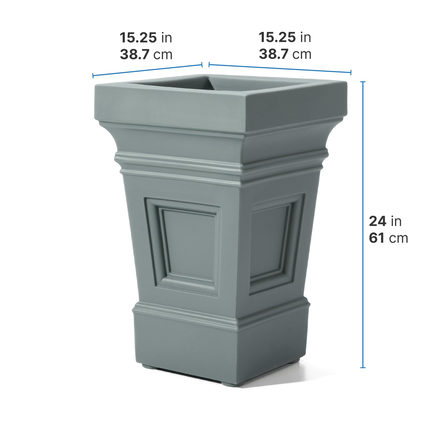 Step2 Atherton Square Planter, Large Planters for Outdoor Plants, Gardening and Flower Pot for Patio or Porch, Efficient Drainage, Durable Plastic, Sage Gray, 2-Pack