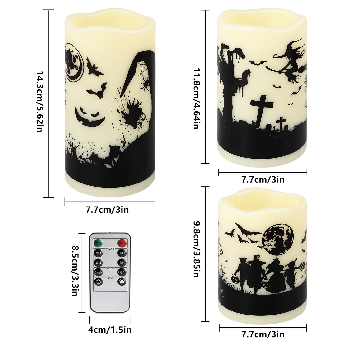 CLTNIKET 12-Pack Halloween Ink Painting Large Electronic Waxes with Remote Control, Flameless LED Candles for Halloween Spooky, Halloween Ambient Sense Artifacts.