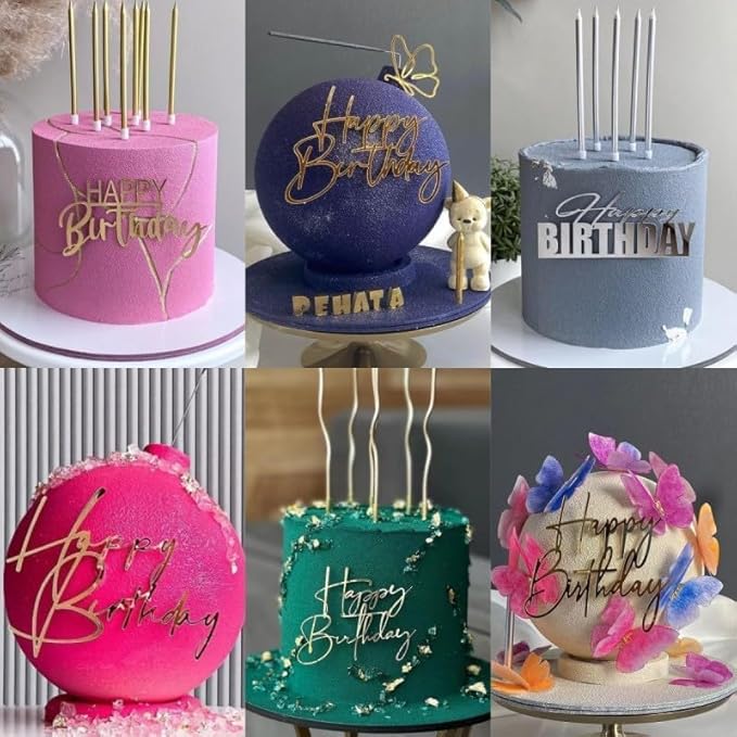 Gold Mirrored Happy Birthday Side Cake Topper