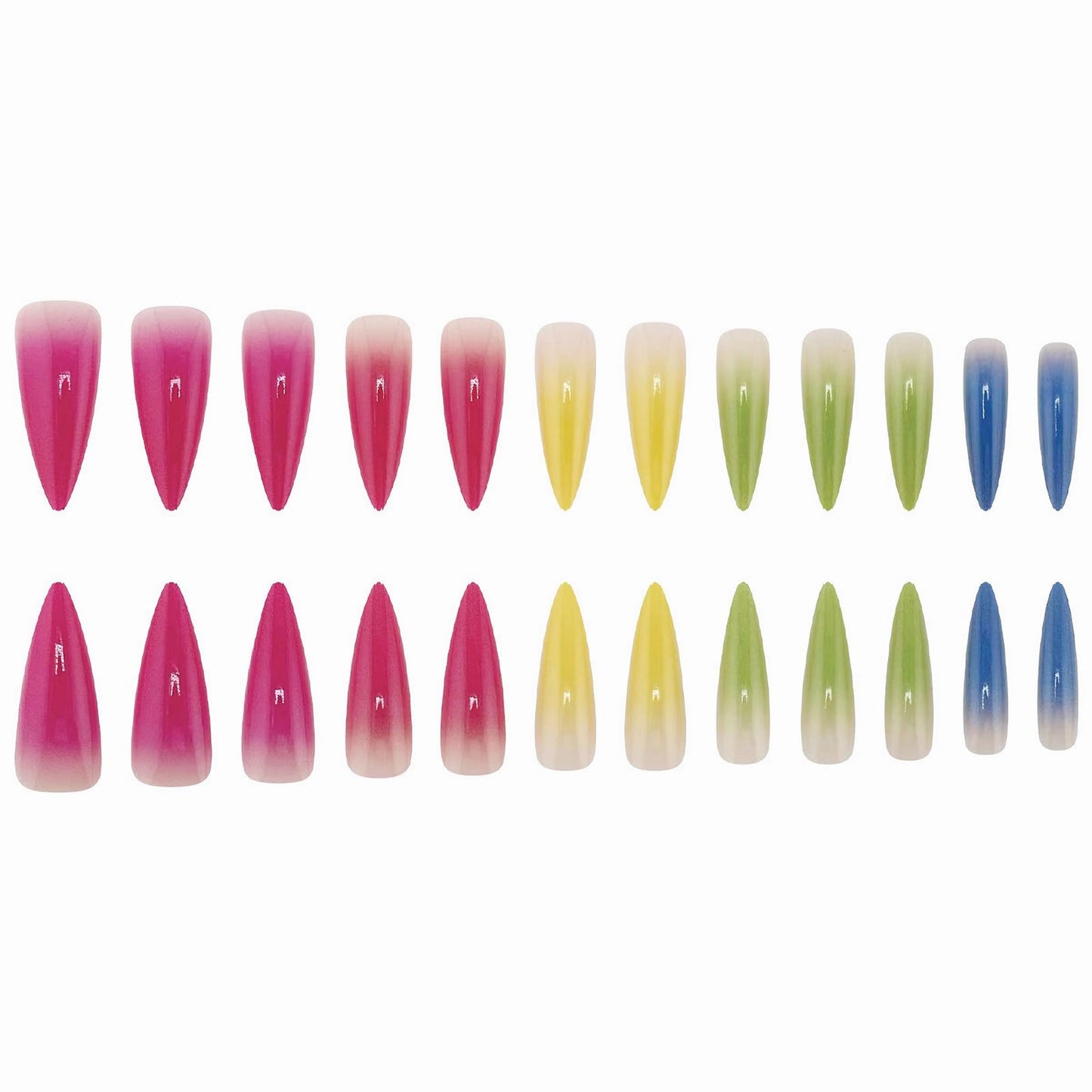 MISUD Press on Nails - Long Stiletto Glue on Nails with Summer Colorful, Acrylic Rainbow Design 24 pcs