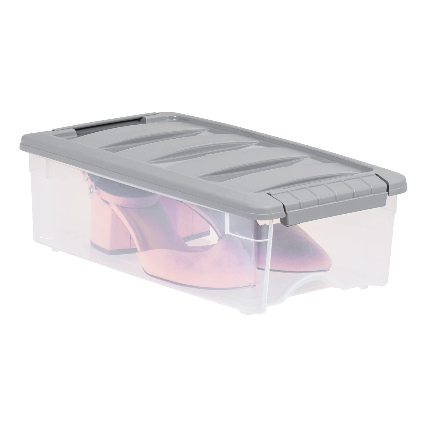 Amazon Basics Plastic Storage Containers with Secure Latching Lids, Stackable Organization Bins for Organizing, Clear/Grey, 5 Quart, Set of 10