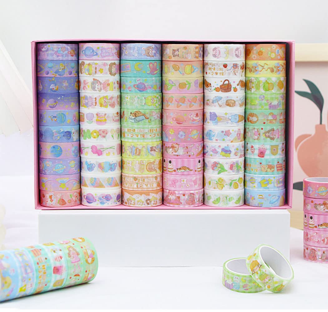 MAFELOE 2 Meters Long 60 Rolls Washi Tape Set, Decorative Adhesive Supplies for Scrapbook, Arts & Crafts-Cute Suit (Pink Box)