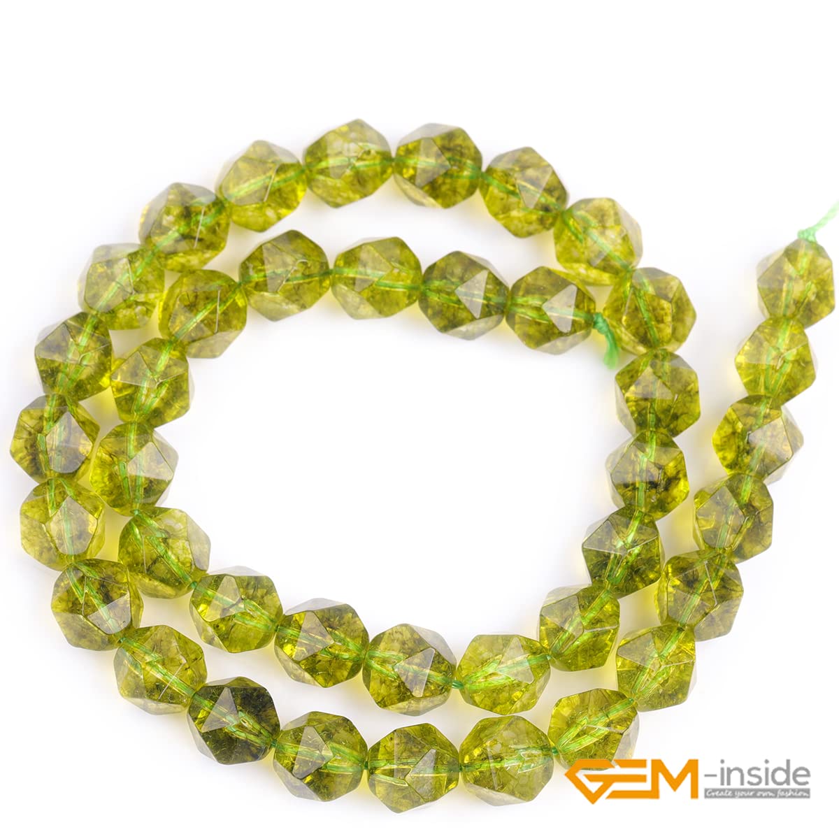 GEM-Inside 10mm Peridot Gemstone Loose Beads Faceted Dyed Cambay Crystal Energy Stone Power for Jewelry Making 15"