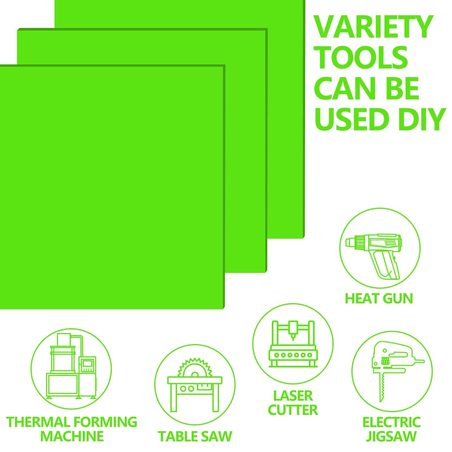 Frddiud 3 Pcs Green Acrylic Sheets, 12 x 12 x 1/8 Inch Laser Cutting Plastic Plexiglass Panel, Sheets for DIY Projects, Crafts Art Display, Signs (Green)