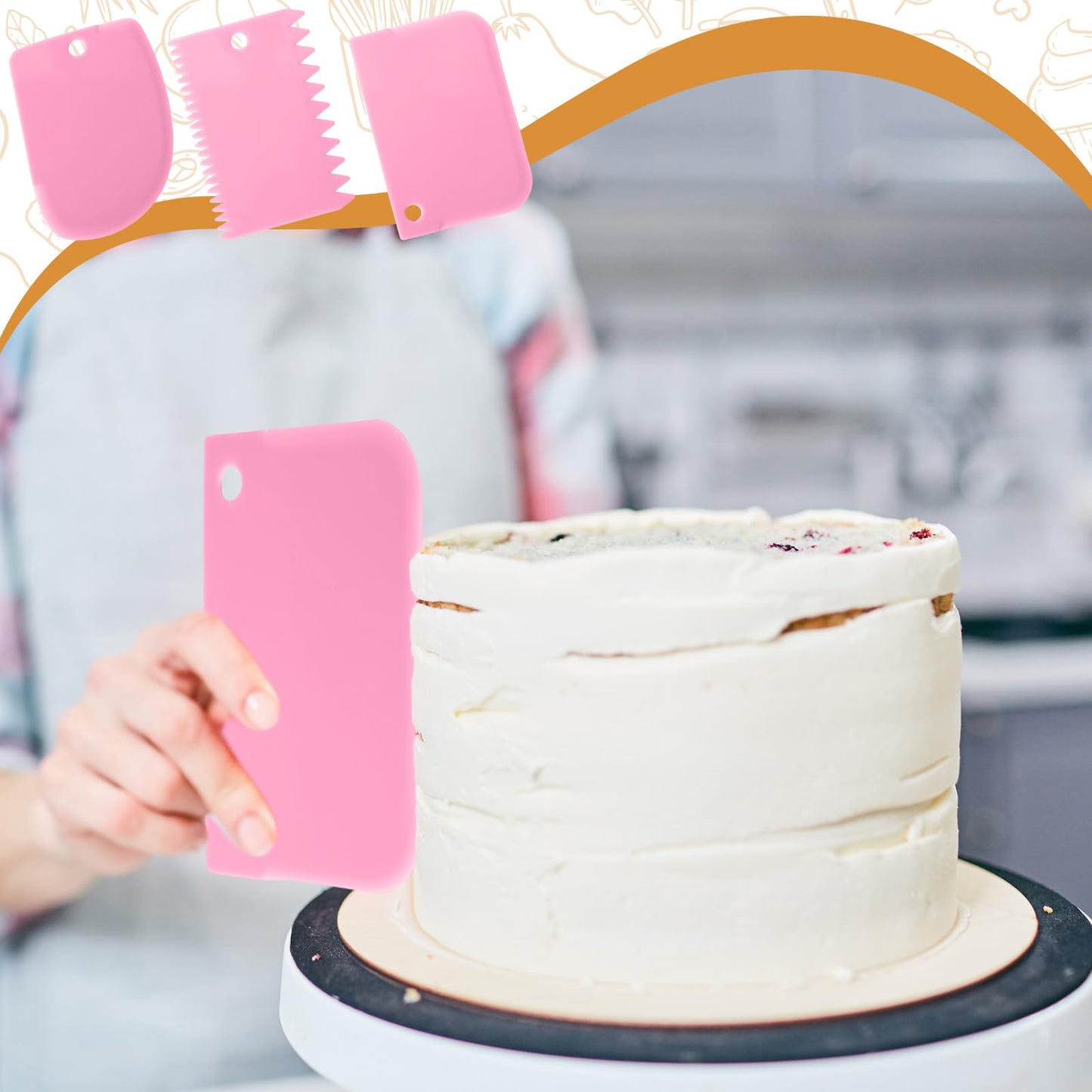 Leriton 10 Pcs cake spatula set Decorating Kit Baking Supply Accessories Tools for Beginners and Pros Includes 2 Frosting Straight Angled Spatula 3 Icing Smoother Scrapers 5 Pieces Cream tools(Pink)