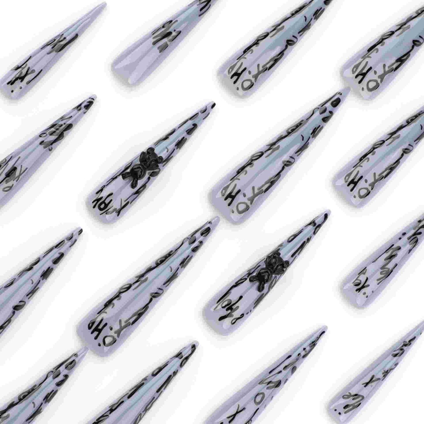 QQPPOLIU Extra Long Press On Nails with Designs Fake Nails XL Long Nails Grey Acylic Nails for Women and Girls