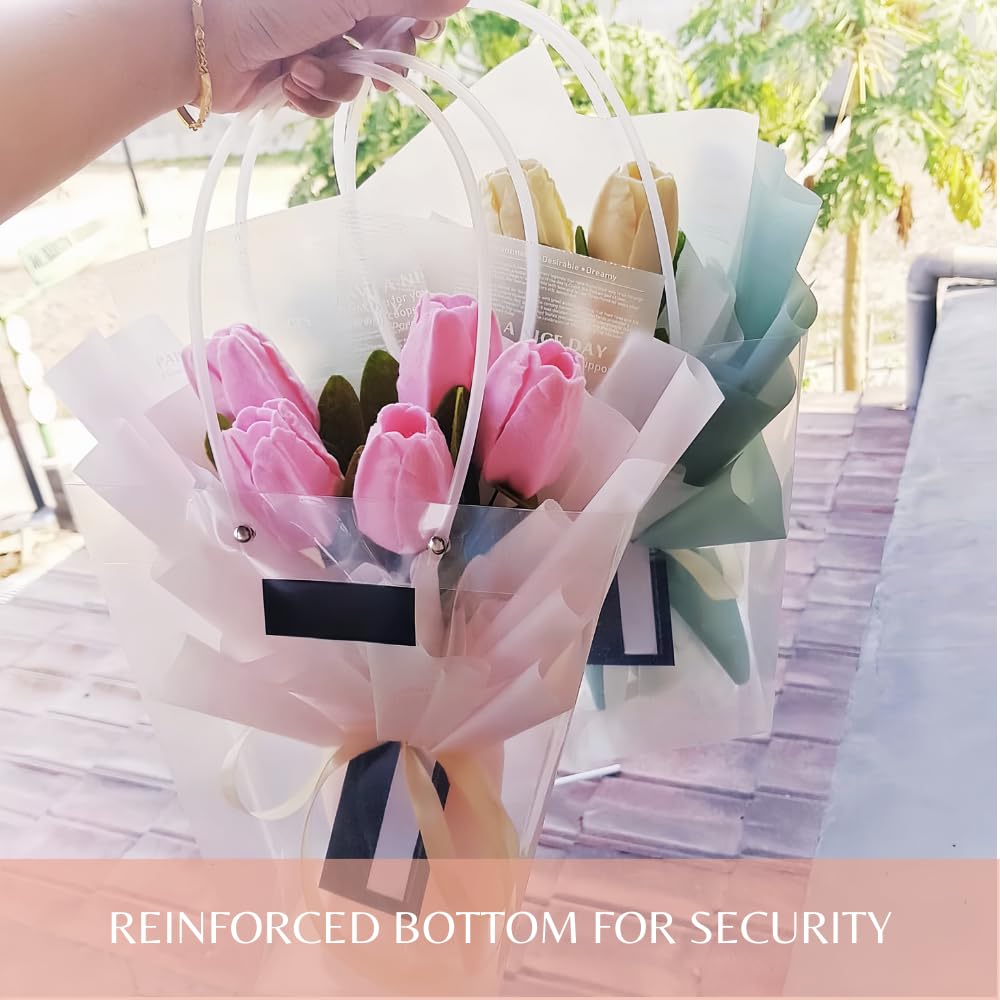 BBJ WRAPS Clear Flower Bouquet Bags with Handle Florist Shop Packaging Supplies, 5 Pcs (4 * 7 * 7.9 inch)