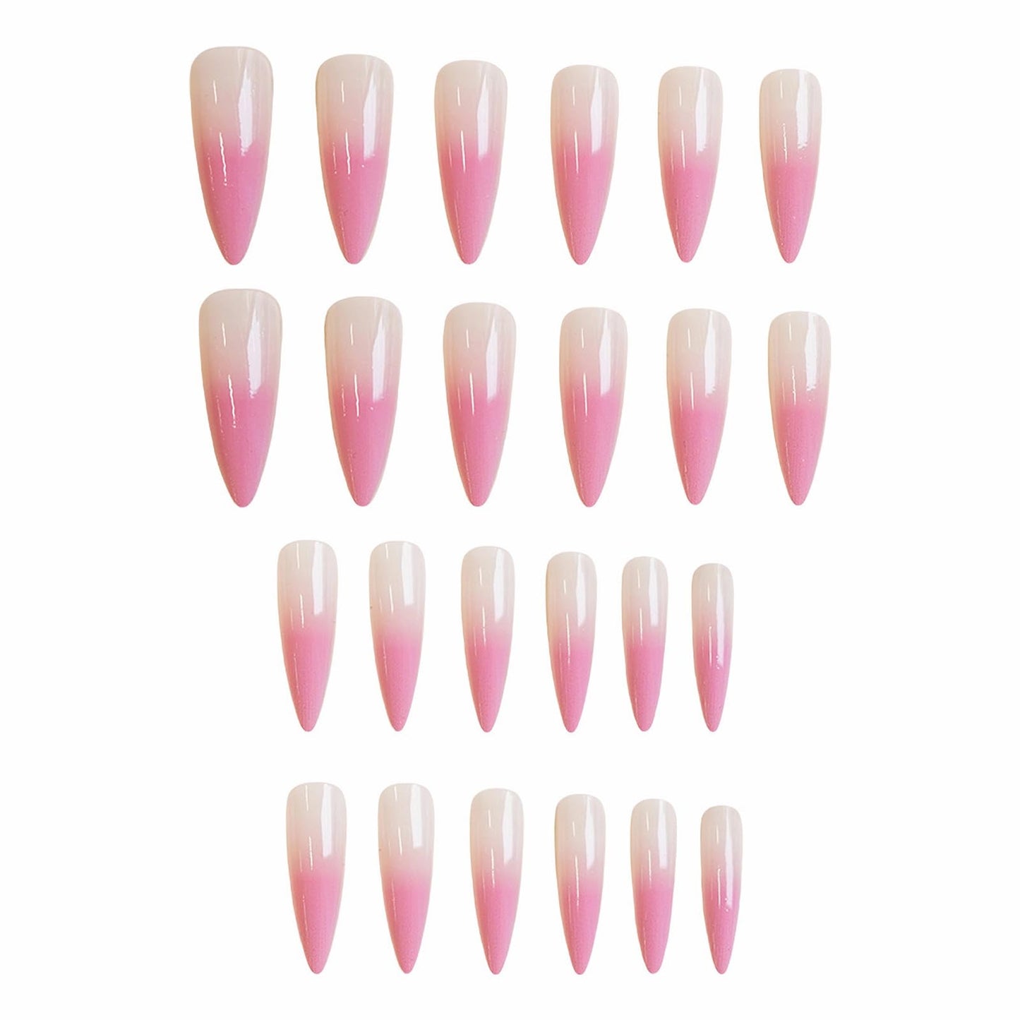 MISUD Press on Nails - Long Stiletto Fake Nails with Pink Ombre, Acrylic Gradient Design 24 pcs
